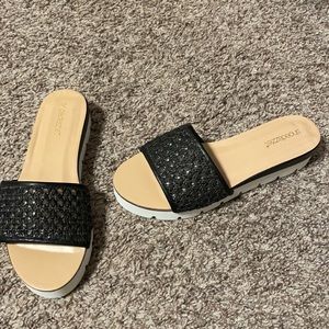 black slide on sandals